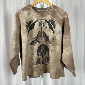 Life Clothing Large Wide Sleeve Tie Dye Butterfly Skull Crewneck Crop Top Rose